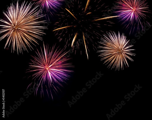 Obraz Multiple fireworks exploding with bright trails