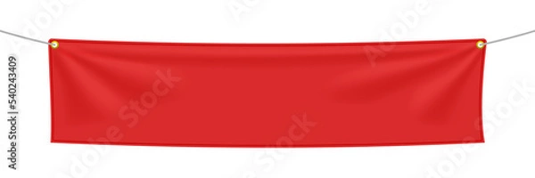 Obraz Red textile banner with folds, PNG isolated on transparent background