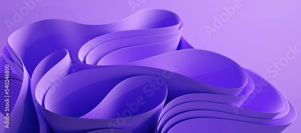 Fototapeta 3d abstract layered background. Flower shape. Violet wavy textile for modern fashion design. Realistic 3d high quality render