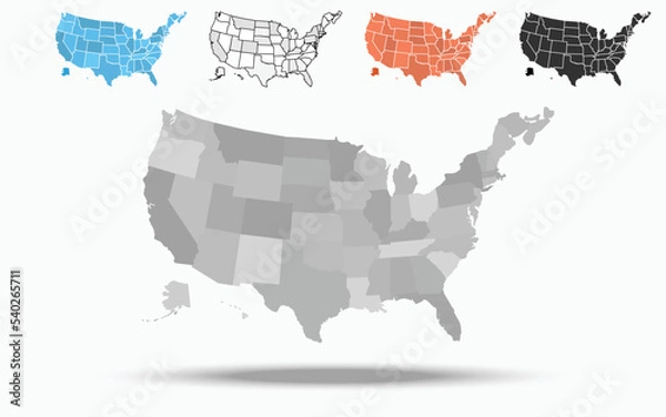 Fototapeta USA map set with individual states on white background
