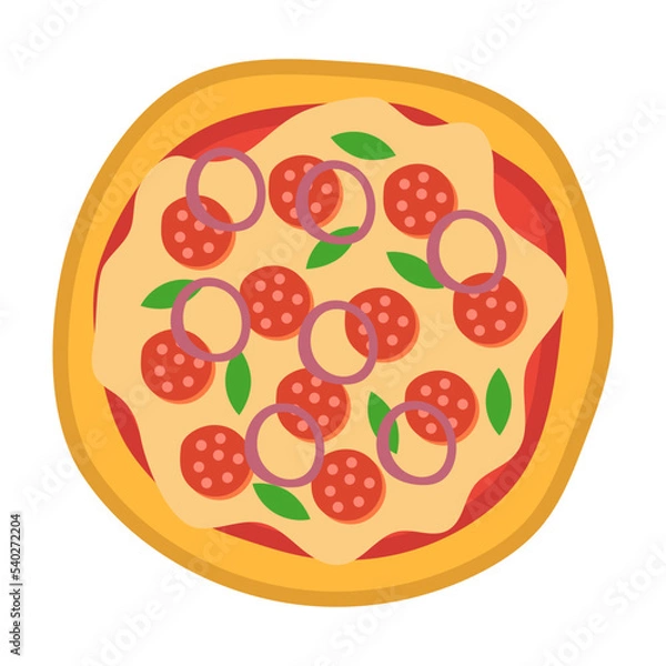 Fototapeta Pizza top view icons. Italian food with tomato and cheese isolated on white background. Delicious menu for a restaurant with cheese , mushrooms and meat ingredients. Round food vector illustration