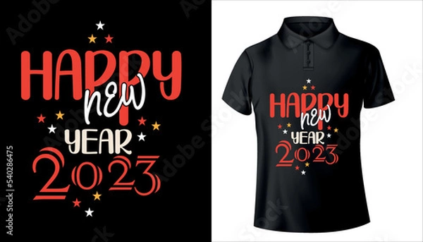 Fototapeta Happy new year 2023 typography t shirt design vector eps