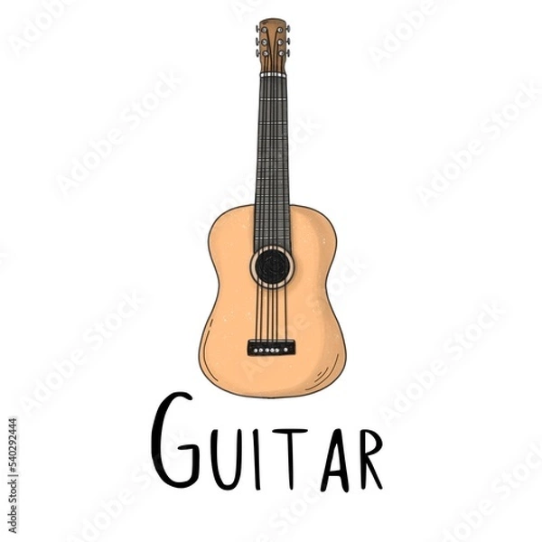 Obraz Yellow guitar a white background with black lettering