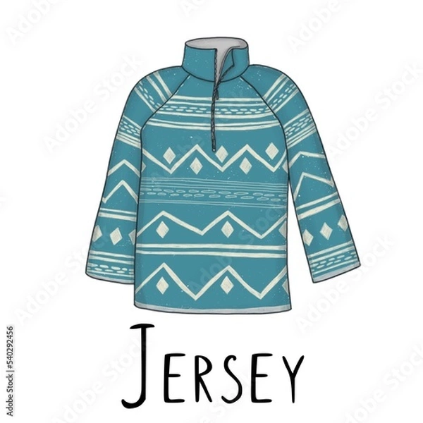 Obraz Blue cozy sweater with a white pattern a white background with black lettering