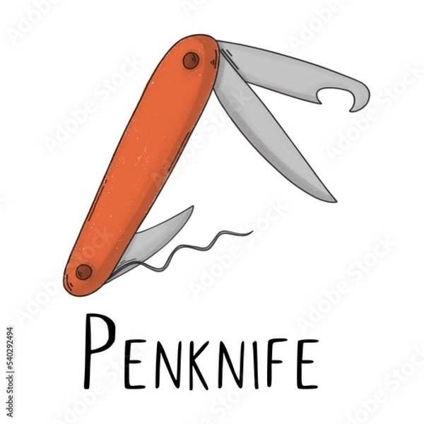 Obraz Universal knife with a red case on a white background with a black inscription