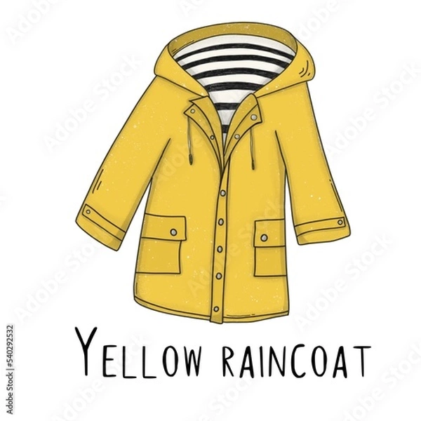 Obraz Yellow raincoat on a white background with black lettering