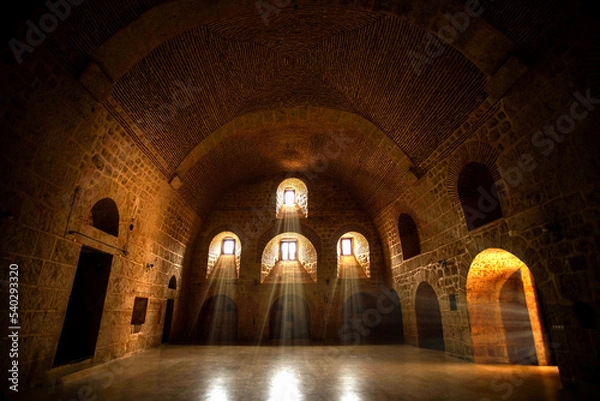 Obraz Mardin Mor Gabriel Monastery inside view, light beams