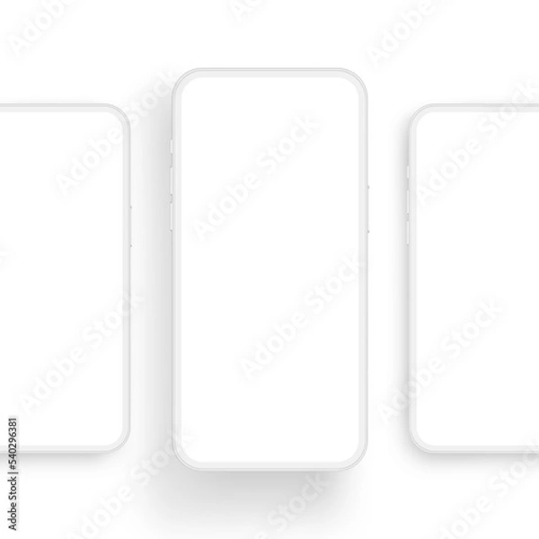 Fototapeta Clay Phones Mockups with Blank Screens. Modern Concept for Showing App Design or Social Media Posts. Vector Illustration