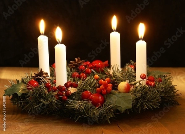Obraz Advent wreath with silver ribbons.