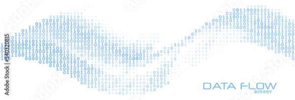 Fototapeta Digital data flow by blue binary code wave