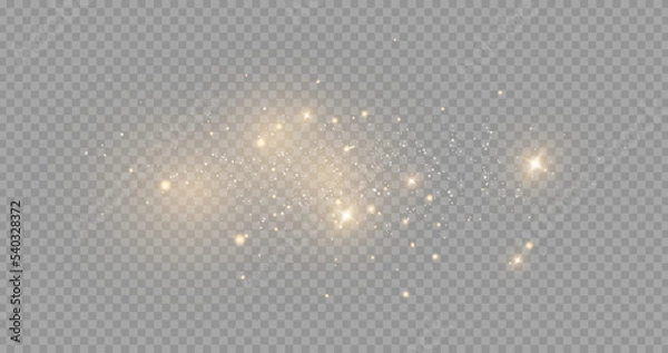 Fototapeta The dust sparks and golden stars shine with special light. Vector sparkles on a transparent background. . Stock royalty free vector illustration. PNG