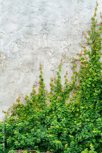 Fototapeta The image of a vertical cement wall with vines perched on the floor.