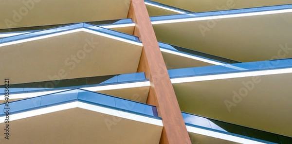 Fototapeta Geometric architecture detail modern balcony glass balustrade. Exterior design houses. Contemporary architecture modern building balcony background architecture concrete and glass modern facade panel