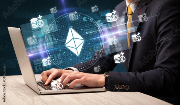 Obraz business hand working in stock market