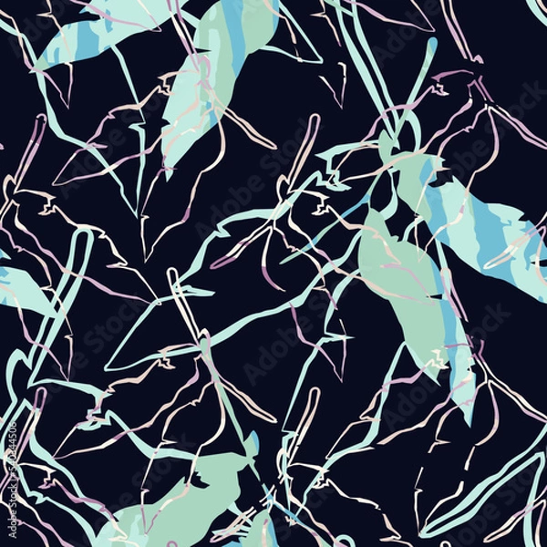 Obraz Abstract seamless pattern with leaves. Trendy hand drawn textures.