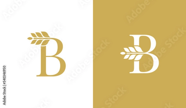 Fototapeta Initial Letter B Wheat Logo Concept symbol sign icon Element Design. Agriculture, Bakery, Grain Logotype. Vector illustration template