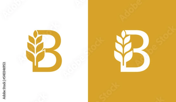 Fototapeta Initial Letter B Wheat Logo Concept symbol sign icon Element Design. Agriculture, Grain, Bread, Bakery Logotype. Vector illustration template