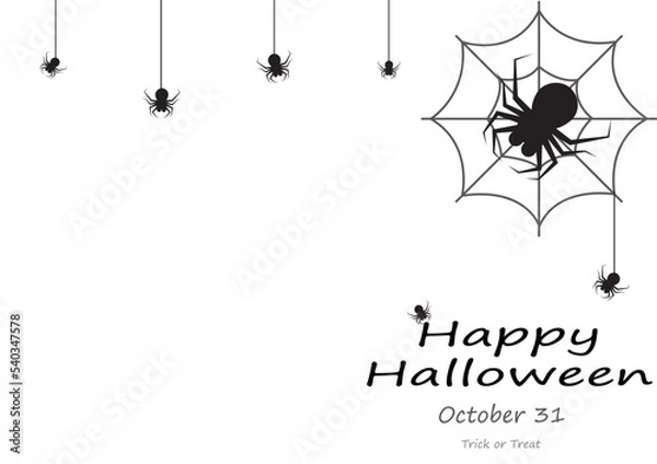 Fototapeta Happy halloween with text party invitation background concept, spider on white background with empty space for design logo and content, website banner template, creative design vector illustration.