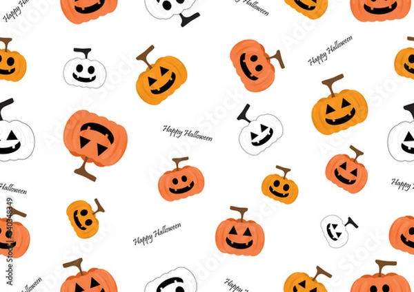 Fototapeta vector pumpkin pattern with text on white background, happy halloween concept pattern background, creative design vector illustration.