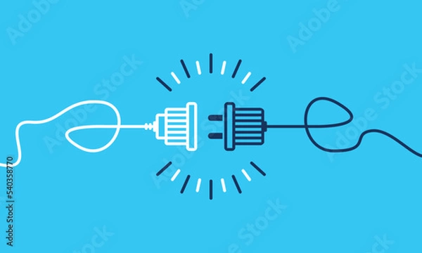 Fototapeta Electric plug and outlet socket unplugged. Wire, cable of energy disconnect. Electric socket with a plug. Connection and disconnection concept. Concept of 404 error connection. 