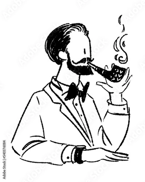 Fototapeta The man smokes a pipe. Male style. Simple line drawing vector illustration.