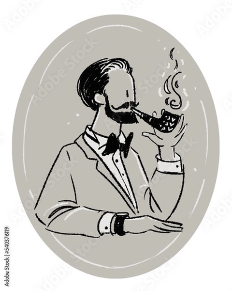 Fototapeta The man smokes a pipe. Male style. Simple line drawing vector illustration.