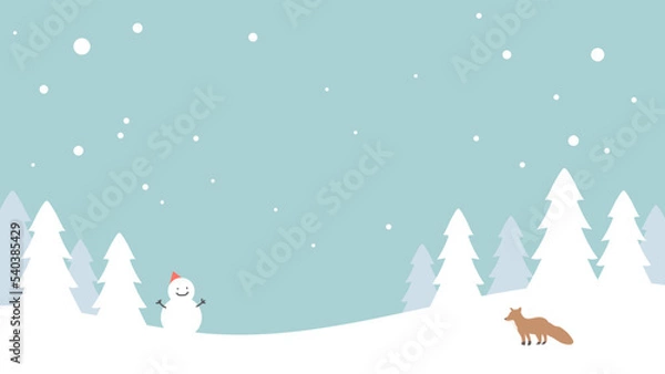 Fototapeta 雪だるまとキツネの風景

