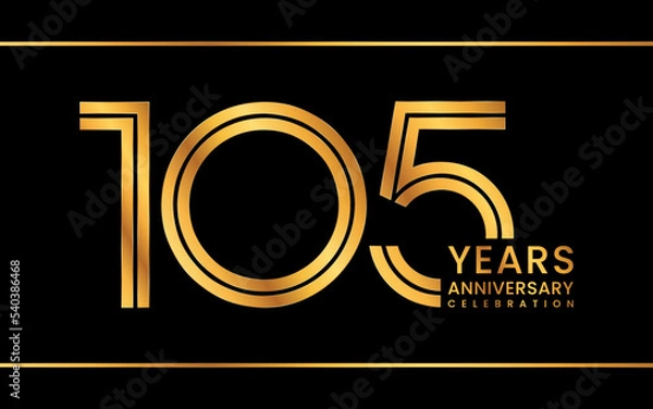 Fototapeta 105th Anniversary logotype. Anniversary Celebration template design with gold color for celebration event, invitation, greeting card, flyer, banner, web template, double line logo, vector illustration