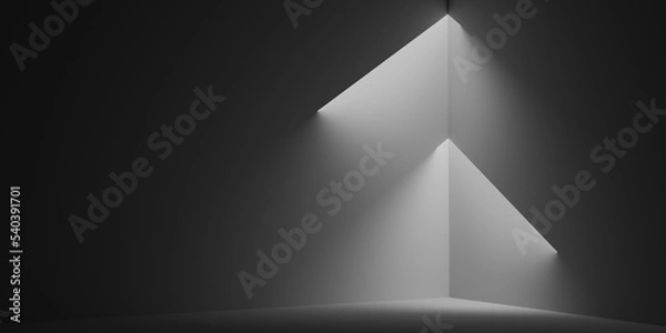 Obraz Abstract lights in the dark room. Black and white empty room with geometric lights and shadows 3d render illustration.