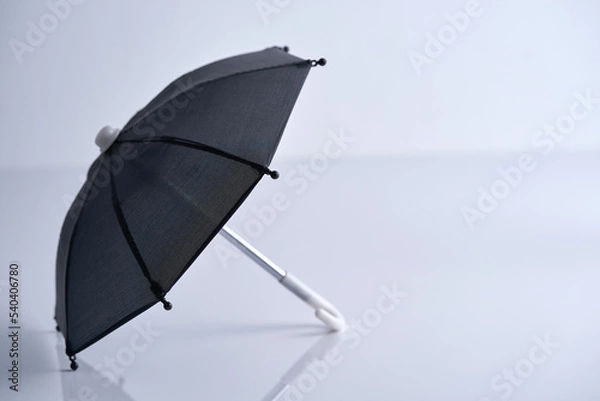 Fototapeta small black umbrella on white background with reflection