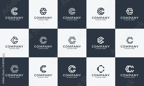 Fototapeta Modern geometric letter c logo. Letter c logo collection. Bold letter c logo template. Simple Monogram logo template. minimalist and bold letter c logo template