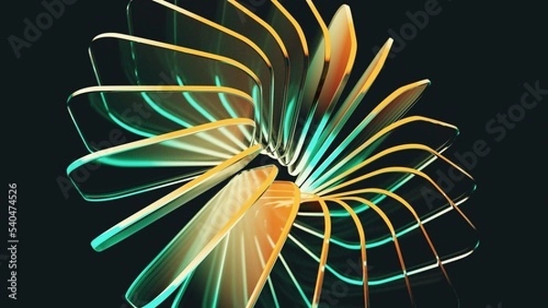 Fototapeta Abstract 3d background wallpaper with glass squares with colorful light emitter iridescent neon holographic gradient. Design visual element for banner header poster or cover.