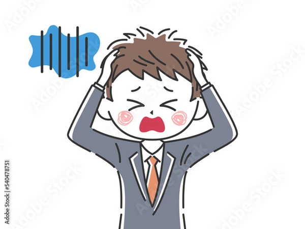 Fototapeta 頭を抱えて悩む、若いビジネスマンのイラスト