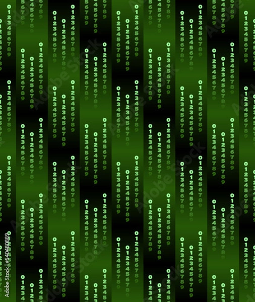 Fototapeta Vertical digits on green, vector seamless gradient text 0123456789