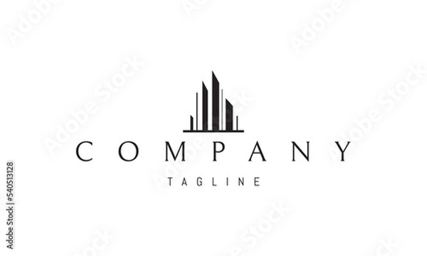 Fototapeta Vector logo on which an abstract image of a modern, developed metropolis with. tall skyscrapers.