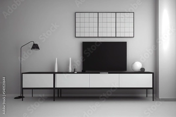 Fototapeta Simple minimal cabinet for tv interior wall mockup,3d rendering