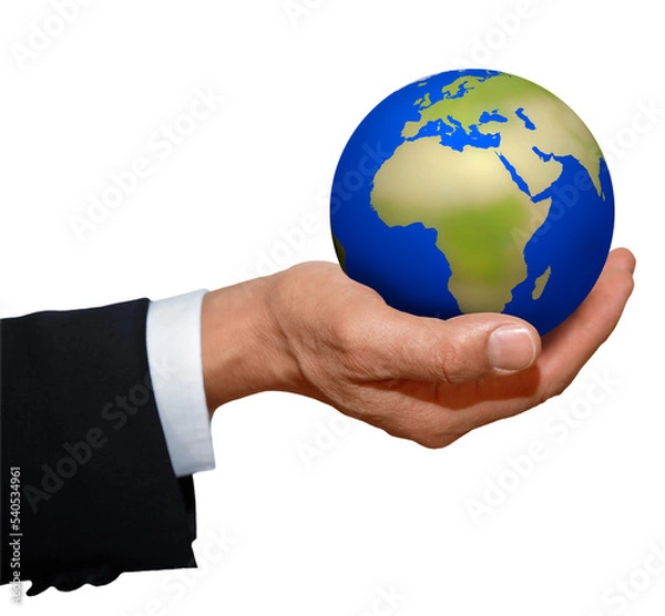 Fototapeta Gesture series: hand symbolically holds the globe.