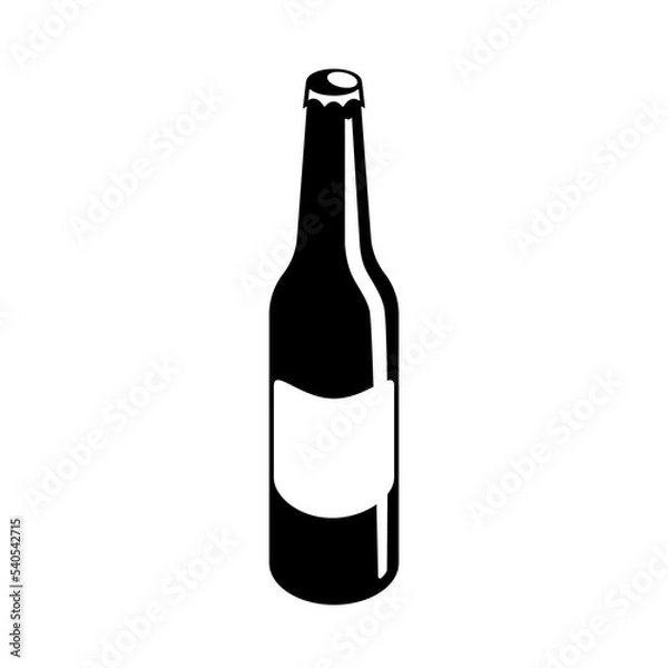 Fototapeta Icon bottle of beer or cooling drink in black color on a white background