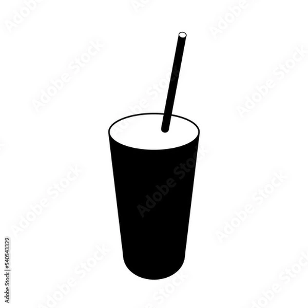 Fototapeta Icon cup with milkshake, drink or juice in black color on a white background