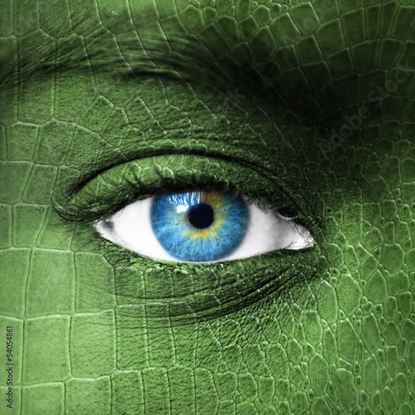 Obraz Human eye with lizard skin texture - Mutation concept