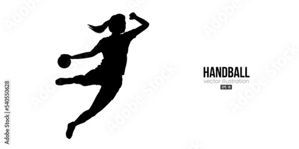 Obraz Abstract silhouette of a handball player on white background. Handball player woman are throws the ball. Vector illustration