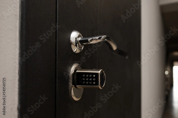 Fototapeta Door to the apartment with a combination lock. Keyless entry. 