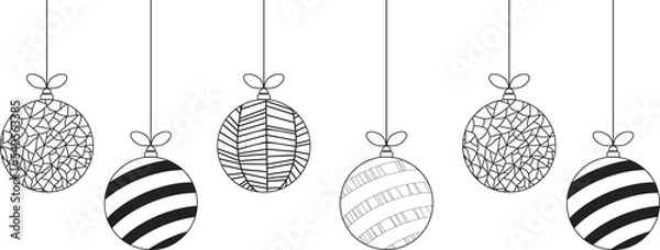 Fototapeta christmas balls hanging on rope, Christmas ball PNG, set of Christmas balls