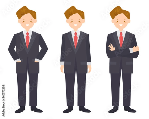 Fototapeta Vector young business man character in flat style in different poses