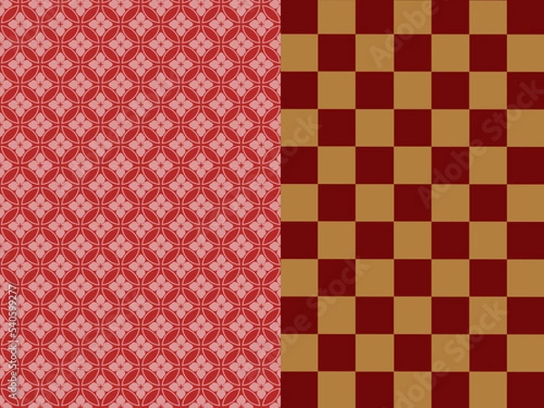 Fototapeta 市松模様と小紋の和風背景