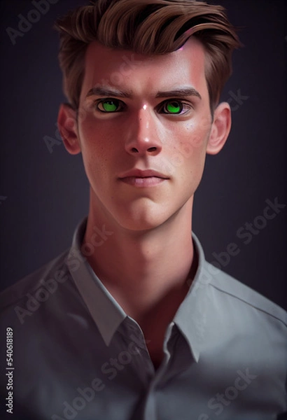 Fototapeta handsome cartoon portrait with smile , green eyes