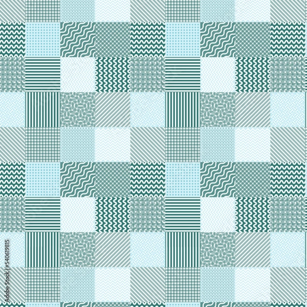Fototapeta Seamless patchwork pattern light blue. patches with different geometric ornaments