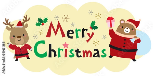 Obraz クリスマスタイトルバナー/サンタくまとトナカイ