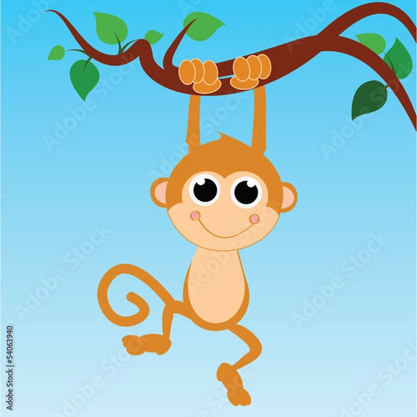 Obraz monkey hanging from a tree on abstract sky background