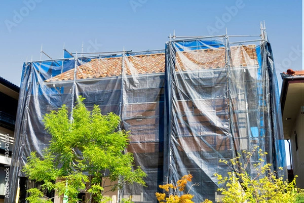 Fototapeta 一戸建て住宅の外壁塗装工事現場